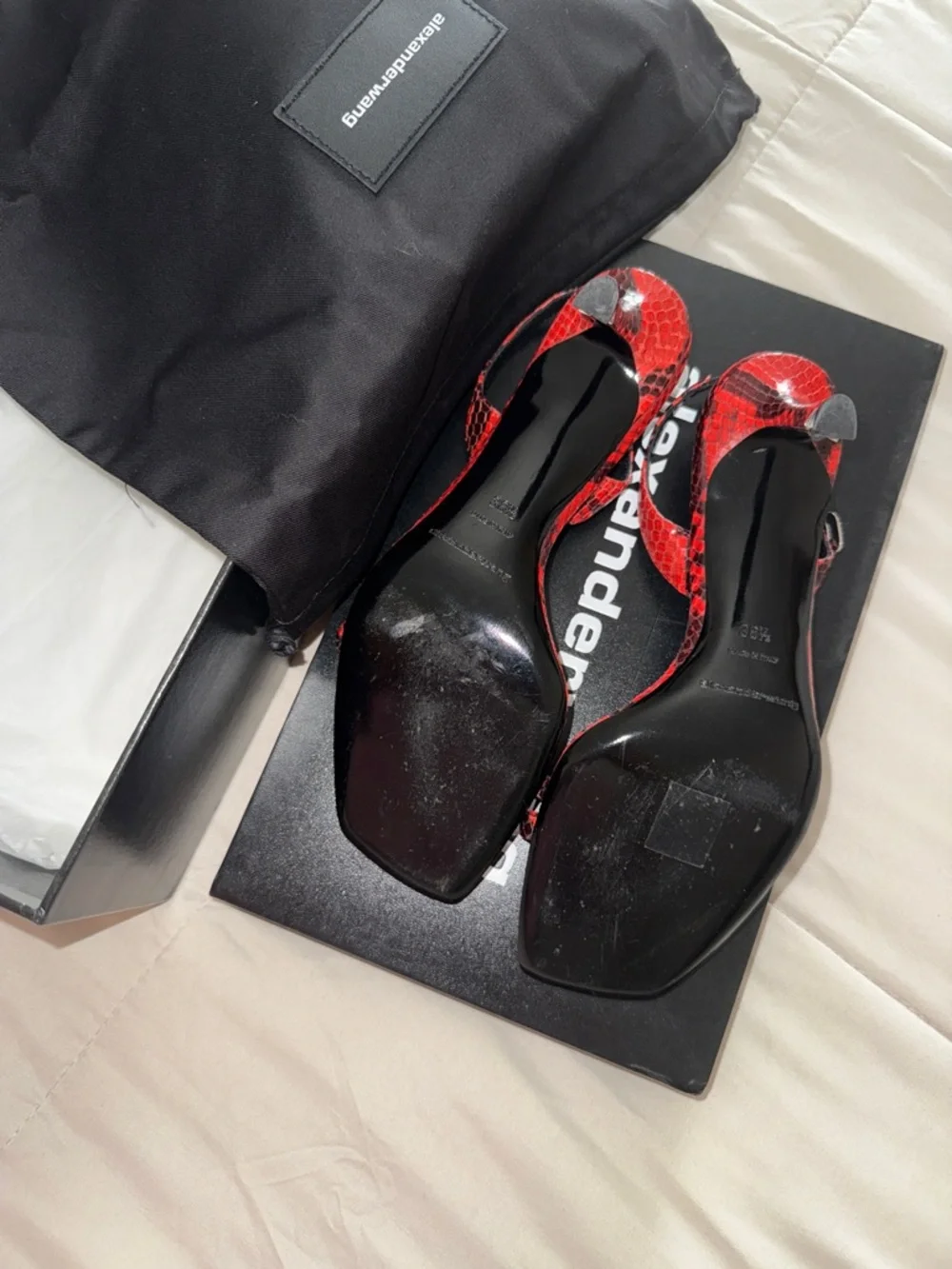 Alexander Wang Red Snakeskin Crystal-Embellished Slingback Heels - Picture 3 of 4